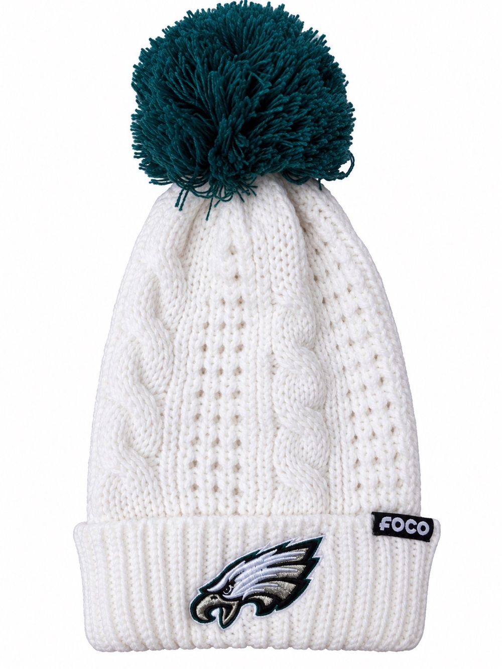 FOCO Philadelphia Eagles White Cable Knit Beanie Hat NFL